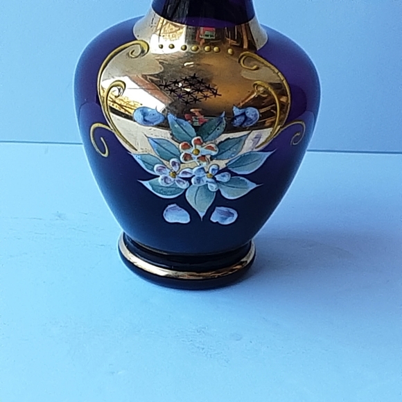 Vtg Ucagco Purple Amethyst Raised Enamel Gold Gilt Floral Single Bud Flute Vase - Picture 8 of 11